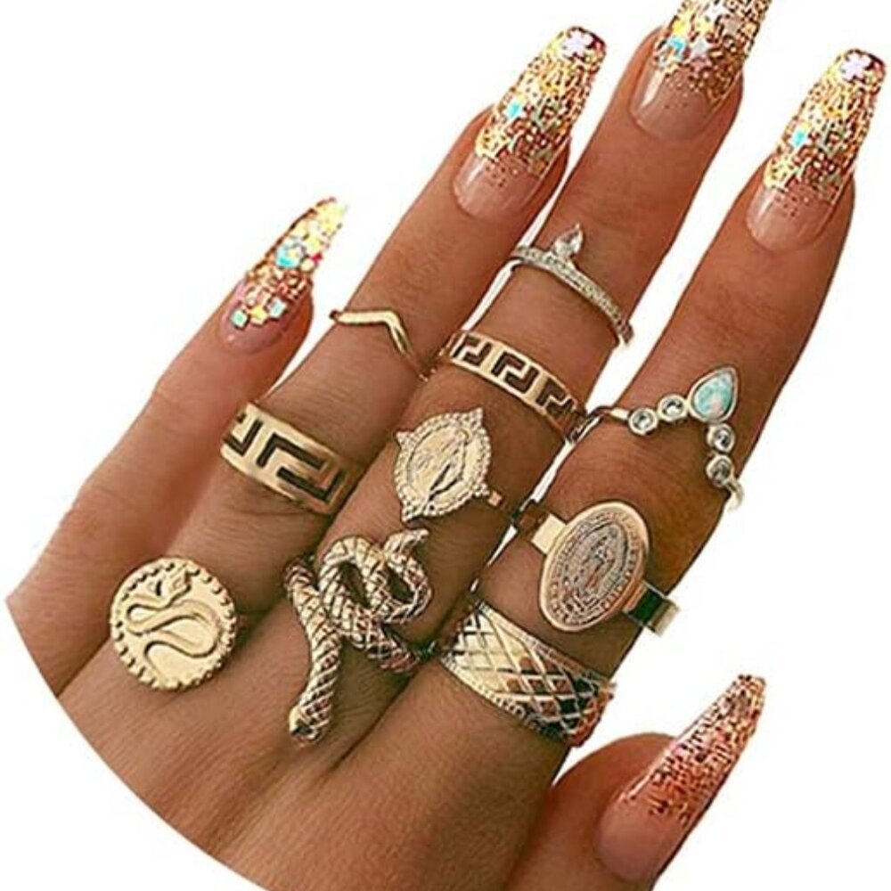 Gold Boho Ring Sets Stackable Knuckle Ring Vintag… - image 1